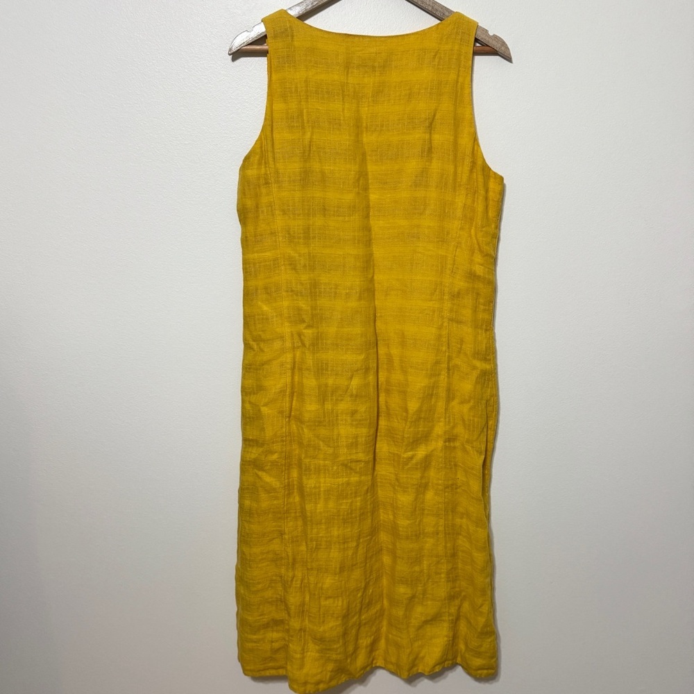 Eileen Fisher Linen Midi Dress Size Large Petite Marigold Yellow Sleeveless - Picture 5 of 7